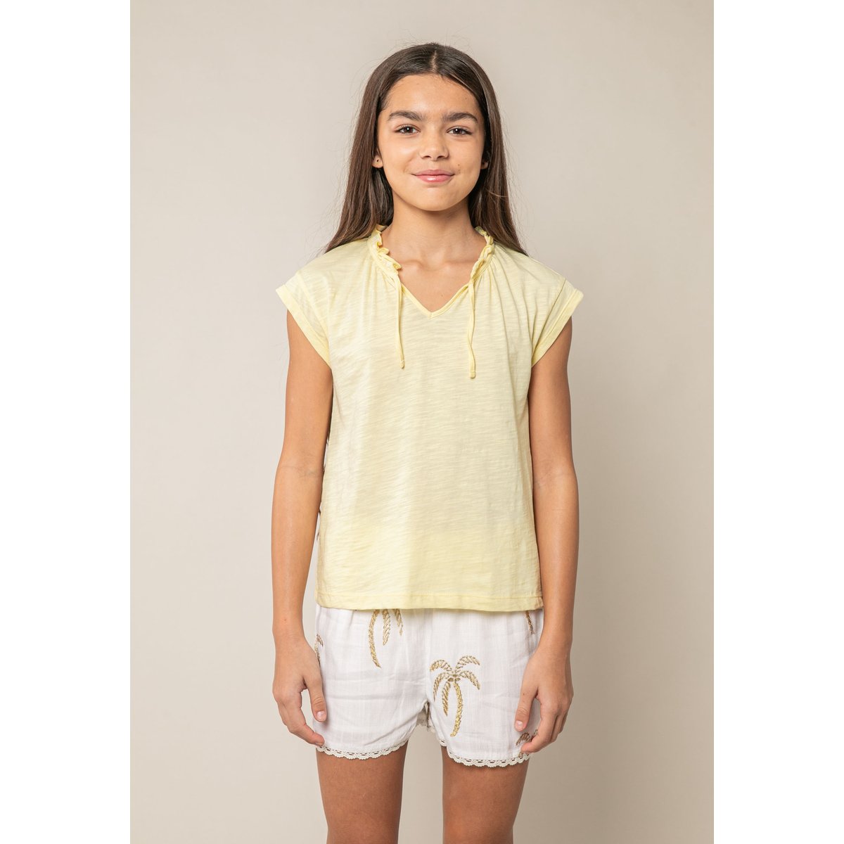 T-shirt fille en coton KAIA jaune clair, DEELUXE