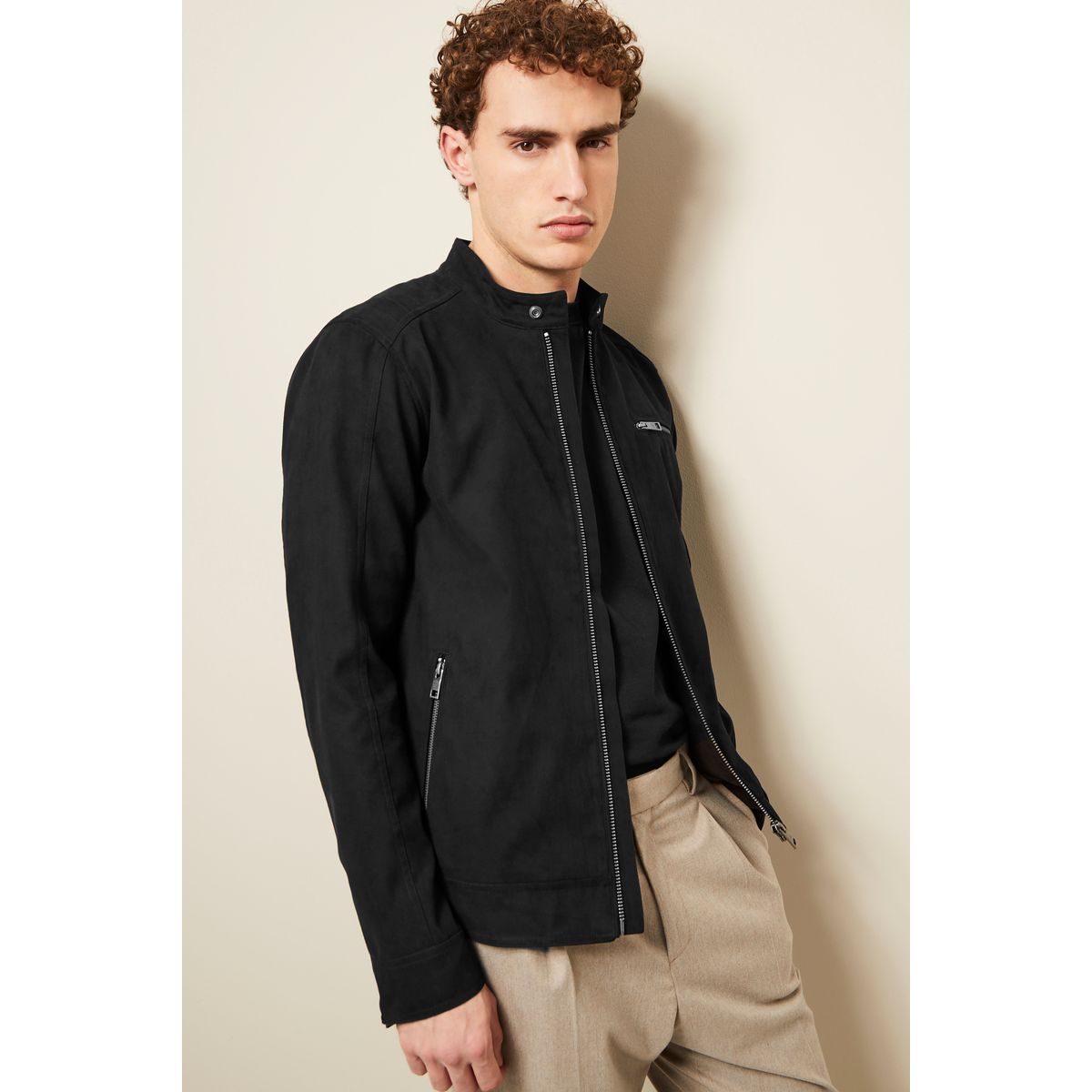 Veste style pilote en imitation daim noir, NEXT