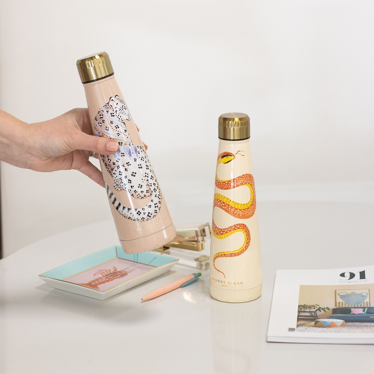 Stainless Steel Drinks Bottle in Cheetah multi-coloured, YVONNE ELLEN