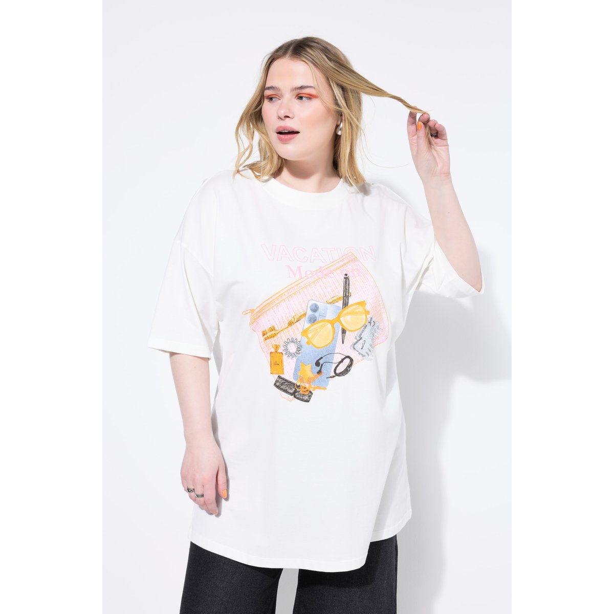 T-shirt oversize, manches courtes blanc cassé, STUDIO UNTOLD