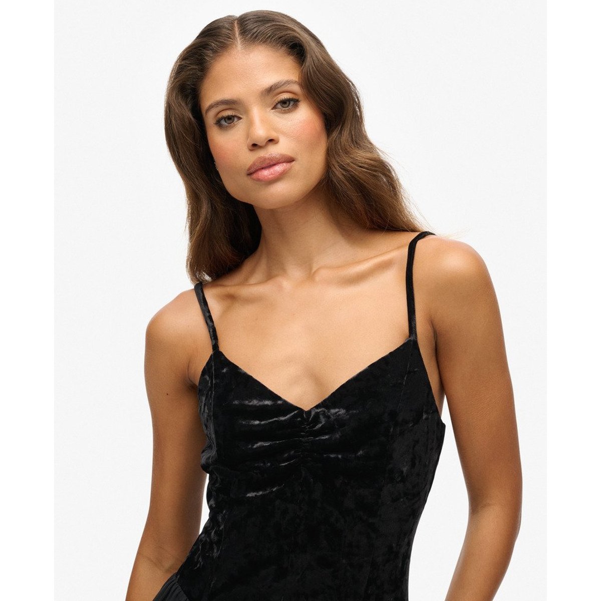 Robe Midi Corset en Velours noir, SUPERDRY