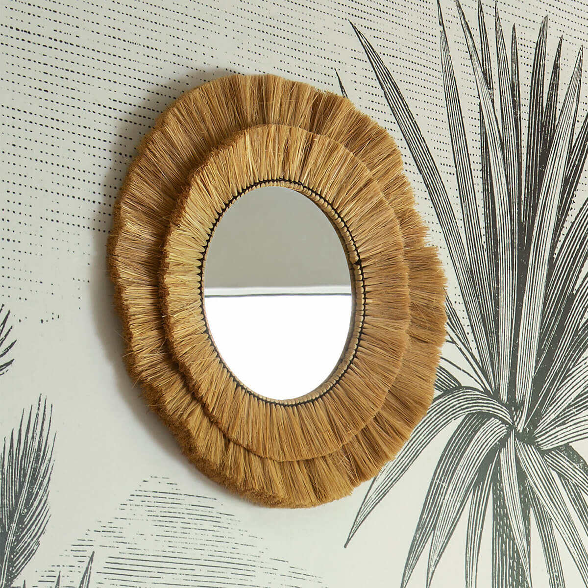 Miroir rond en raphia ALBA beige, ATMOSPHERA