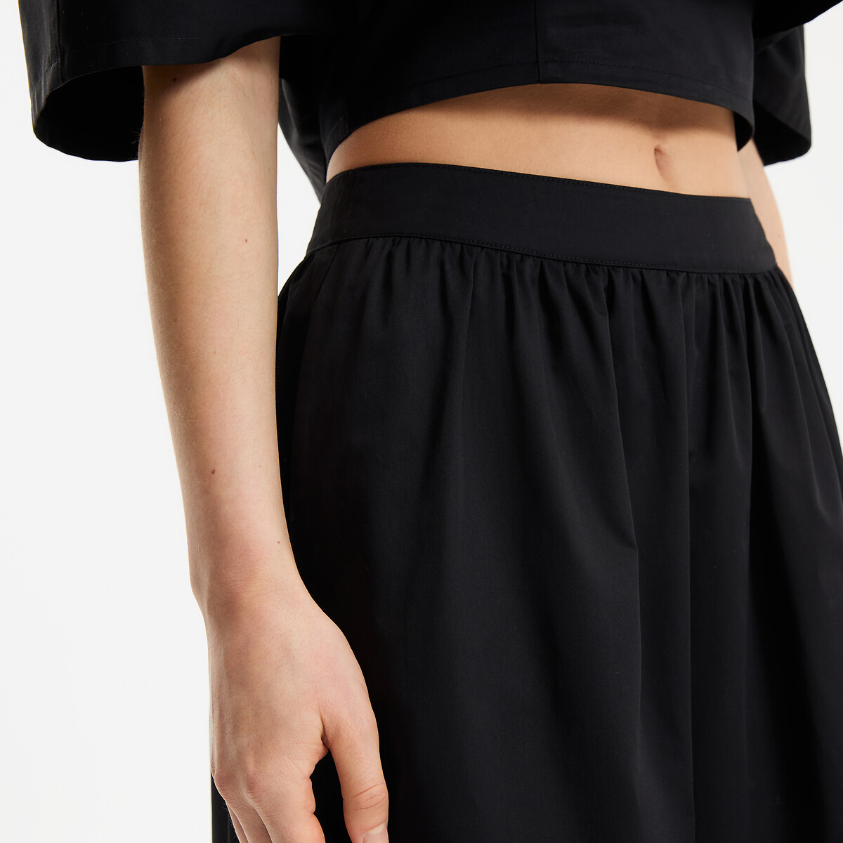 Jupe longue à volant en coton noir, LA REDOUTE COLLECTIONS
