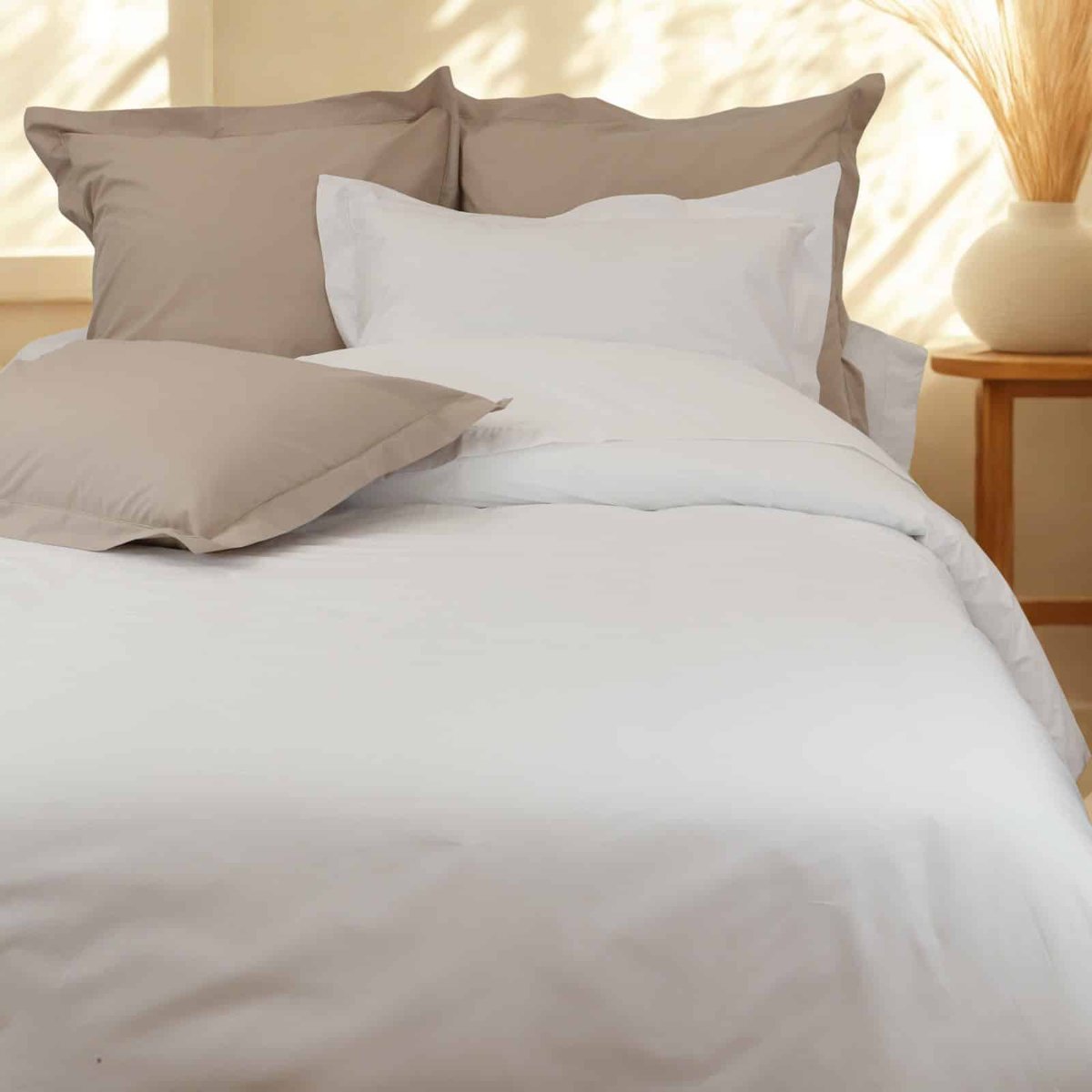 Parure housse de couette coton percale 200 fils DESIREE blanc, LINANDELLE