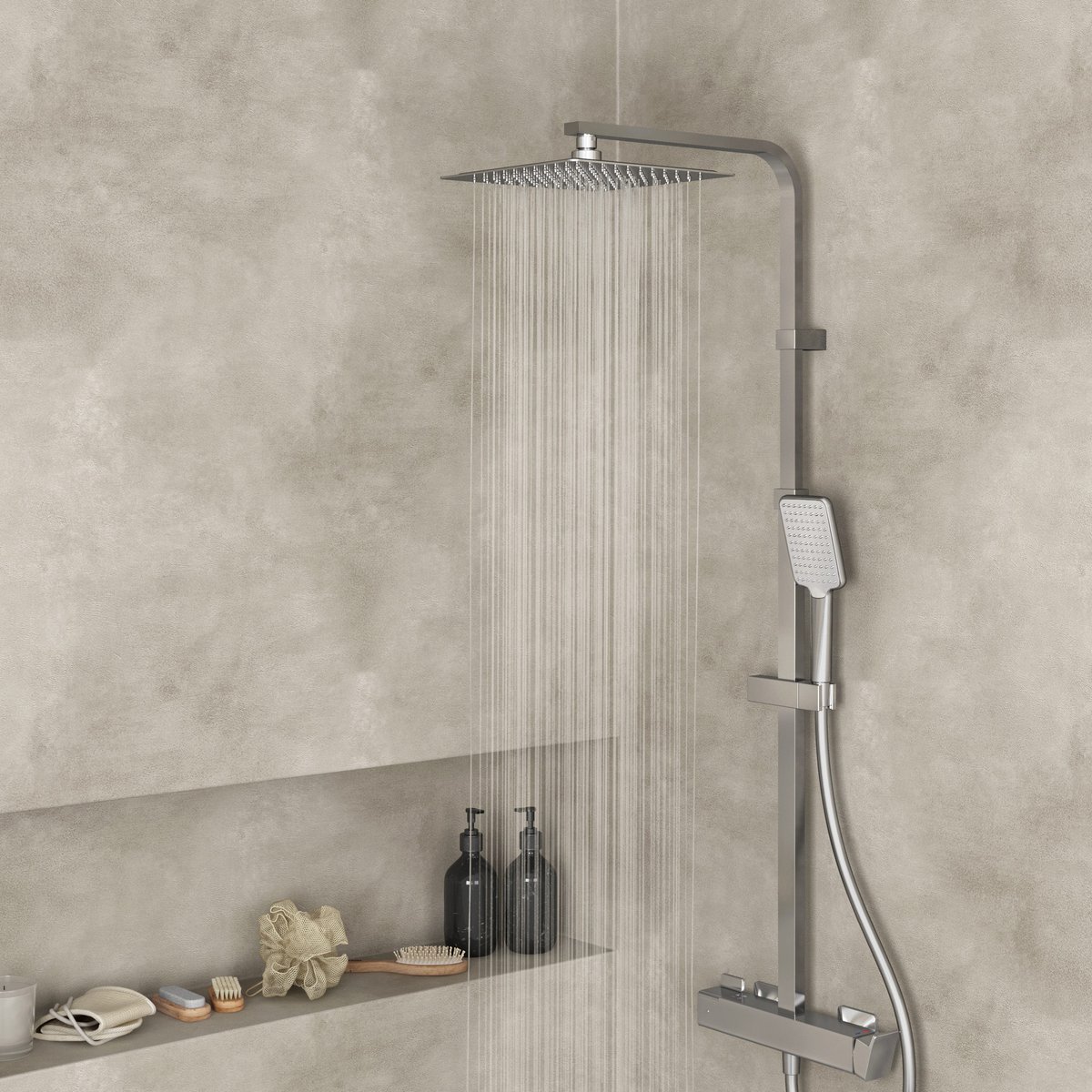 Colonne de douche avec robinet et étagère, STUDIO chrome, SENSEA