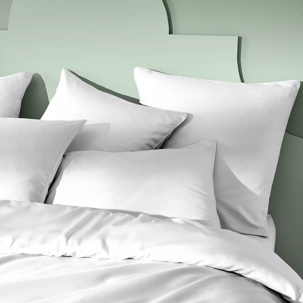 Lot de 2 taies satin de coton VIBRATO blanc, GARNIER THIEBAUT