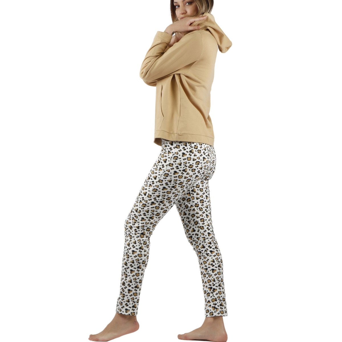 Pyjama tenue pantalon top à capuche Minnie Leopardo Disney marron, ADMAS