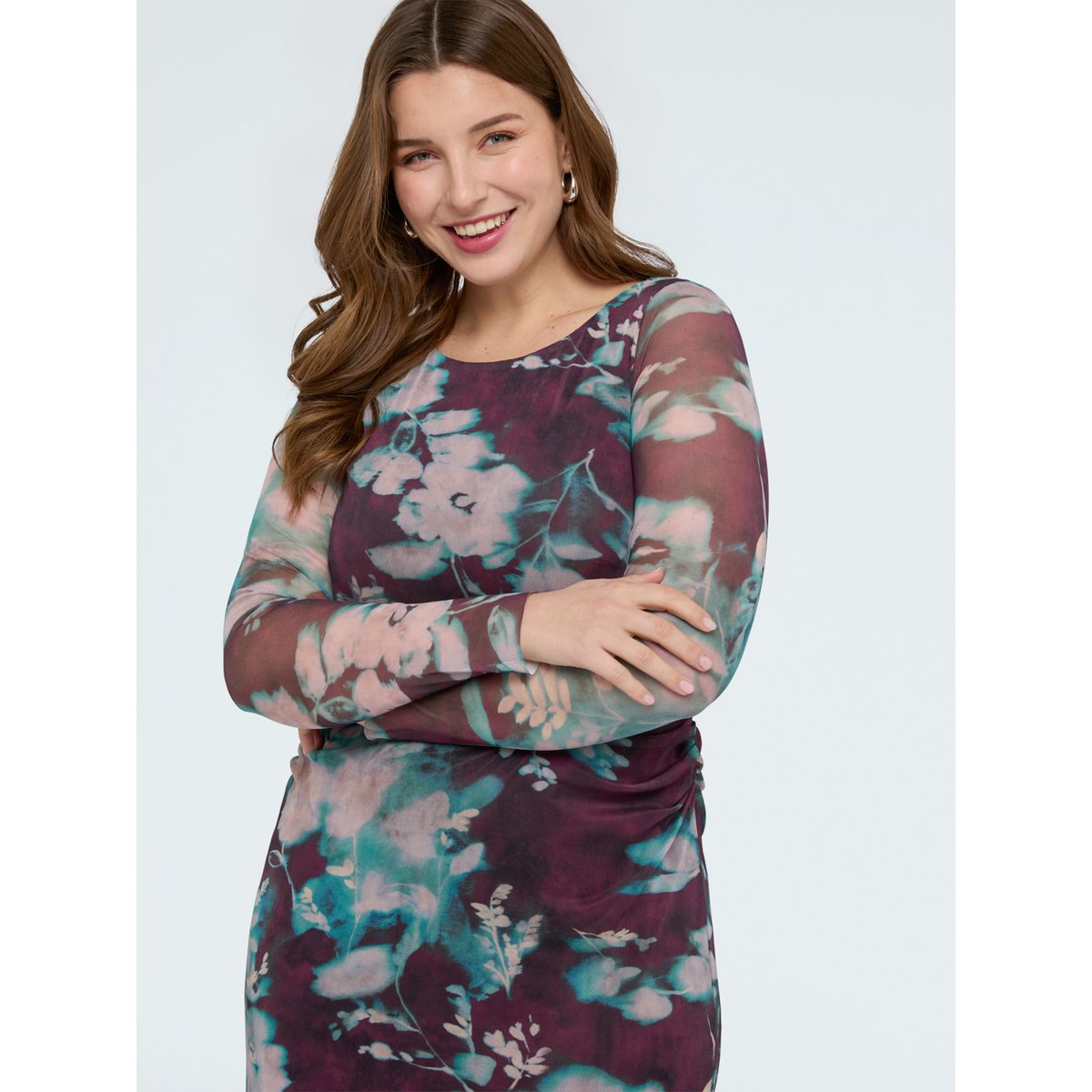 Robe longue en tulle imprimée burgundy, FIORELLA RUBINO