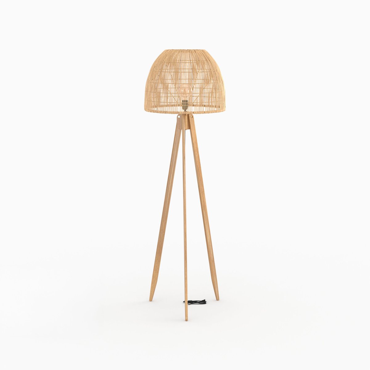 Lampadaire trépied en rotin de teck massif - CORTE beige, MAISON PAVANE