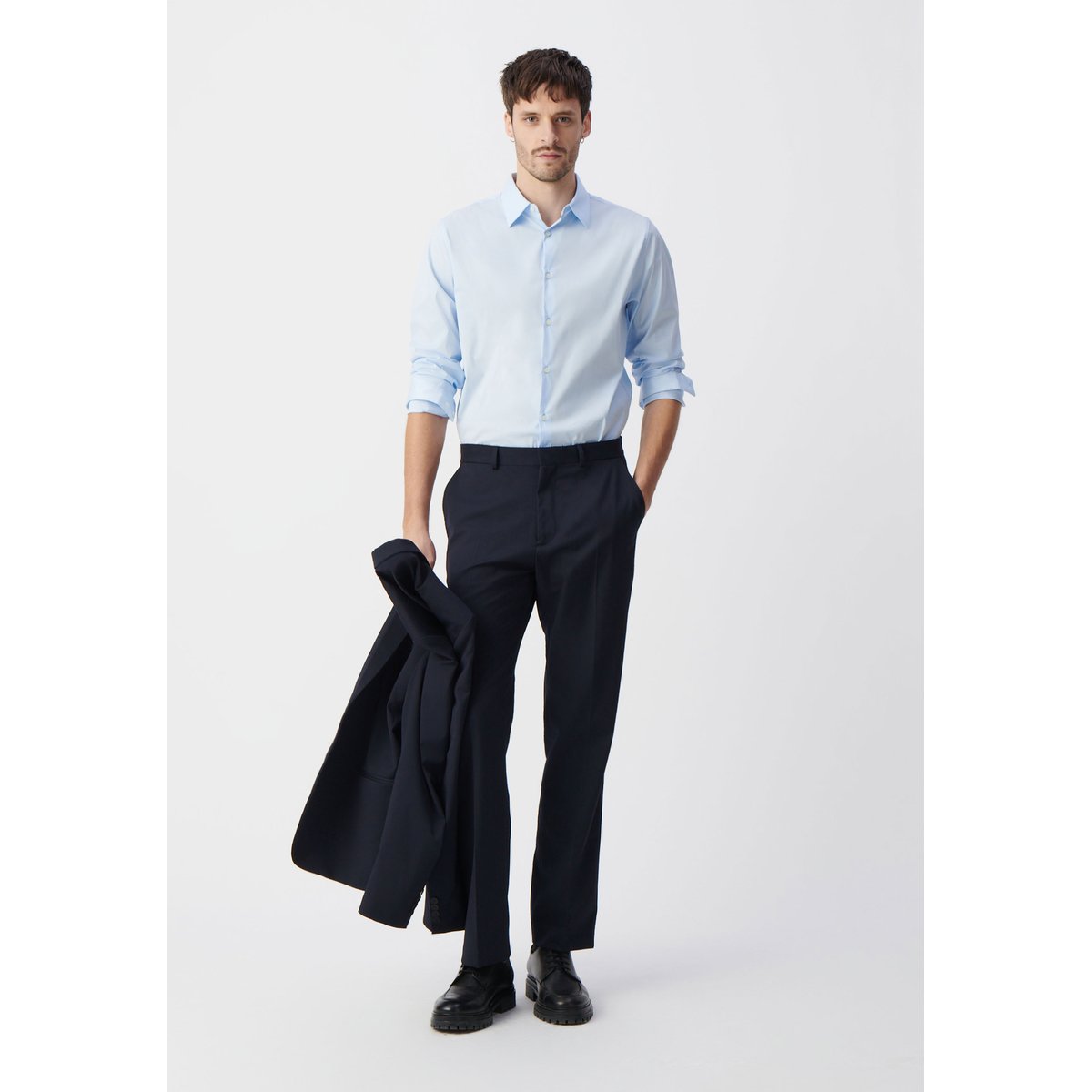Chemise slim en popeline bleu ciel, IKKS