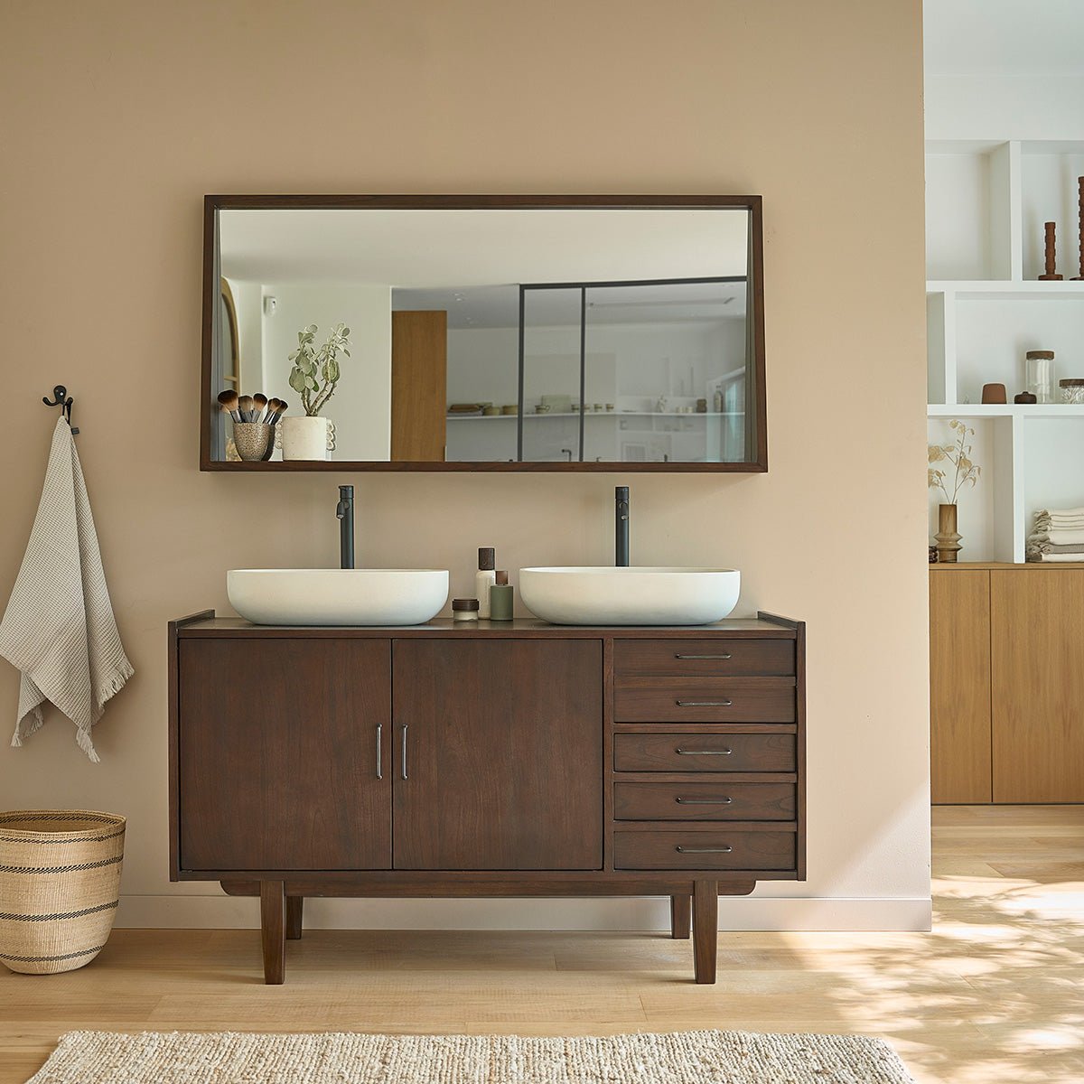 Meuble de salle de bain en mindi massif 135 cm VINTAGE marron, BERAH GETAH