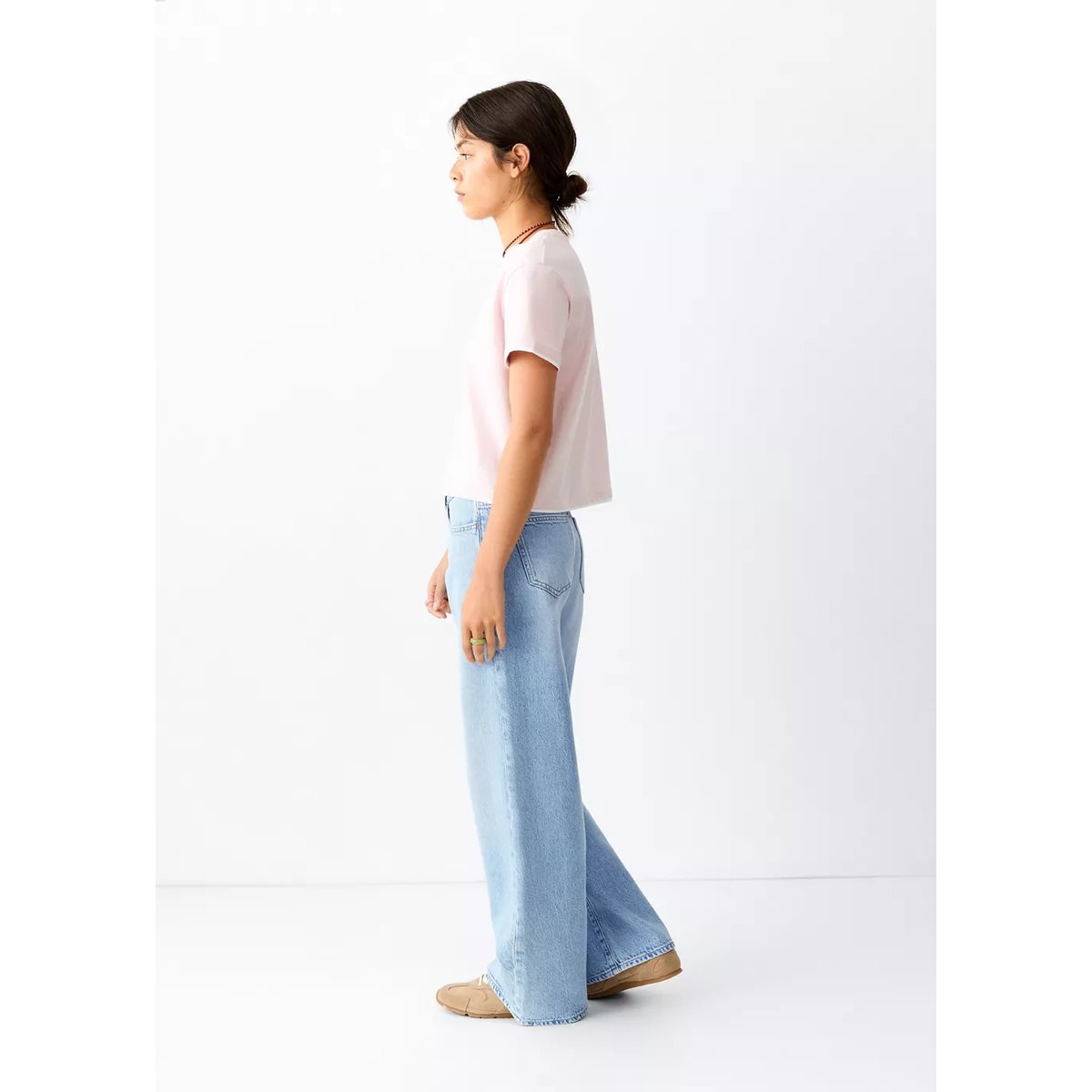 Jean coupe large et taille basse bleu clair, MANGO TEEN