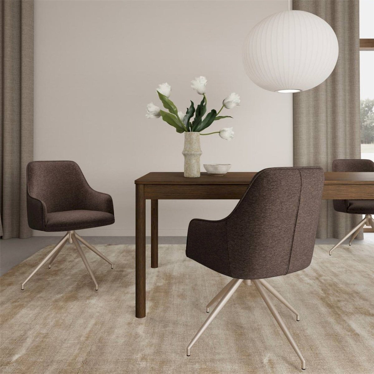 Chaise pivotante ADIA avec accoudoirs marron et cachemire, RECOLLECTION