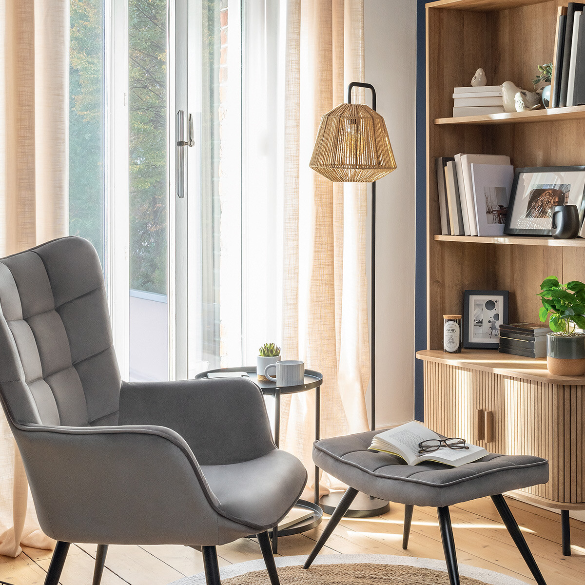 Lampadaire corde tressée JILY beige, ATMOSPHERA