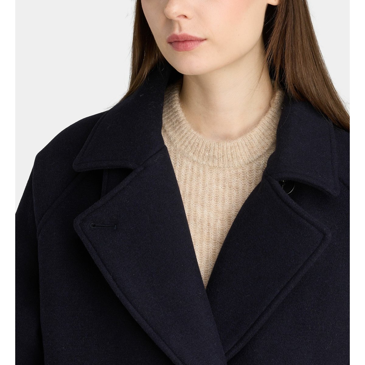 Manteau caban court turner laine recyclée bleu marine, GALERIES LAFAYETTE