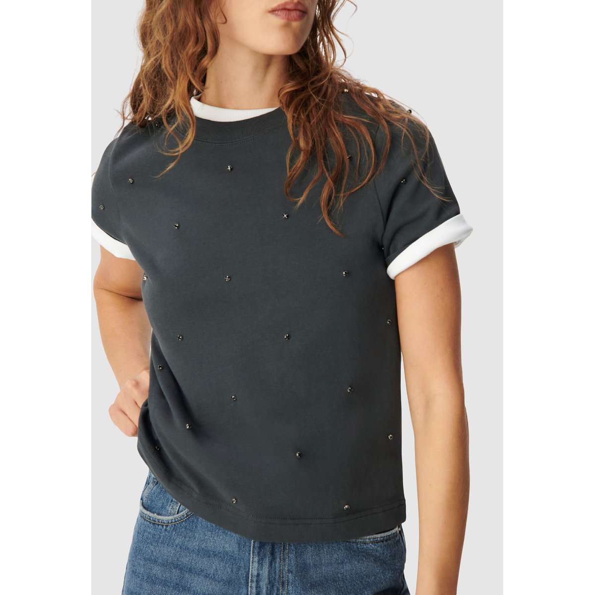 Tee-shirt décor strass gris anthracite, IKKS
