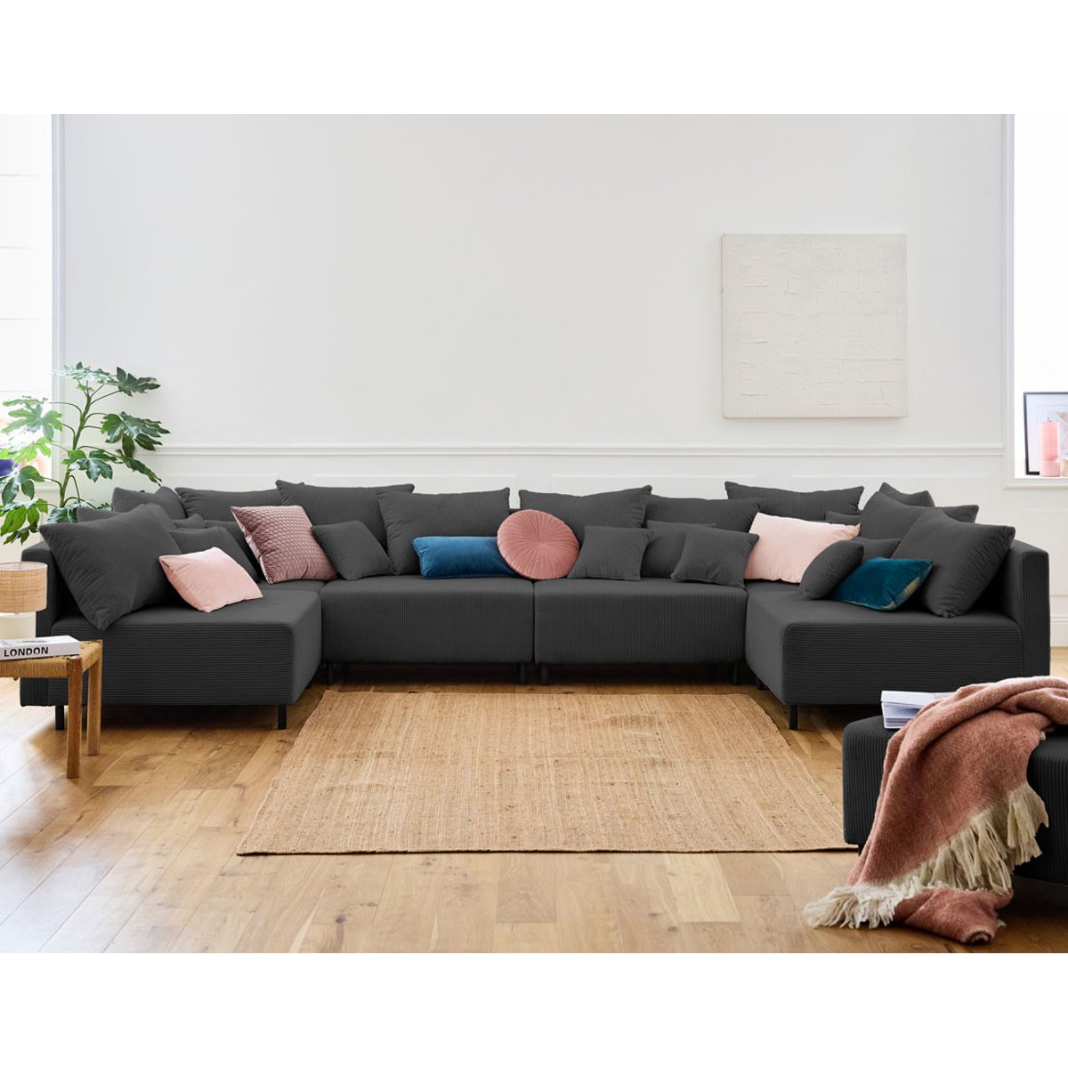 Canapé Panoramique 6 places - EDINBURG gris foncé, BEST MOBILIER