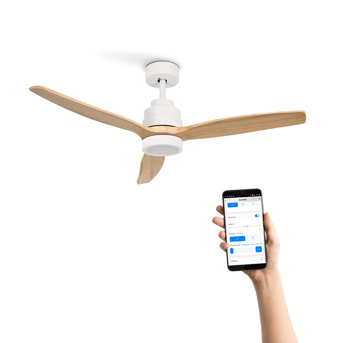Ventilateur de plafond 40W  avec lumière avec Wi-Fi WIND STYLANCE NATURAL WOOD blanc/bois naturel, CREATE