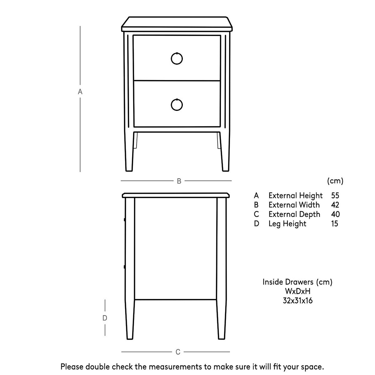 Reyna Mango Wood 2 Drawer Bedside Table black, SWOON