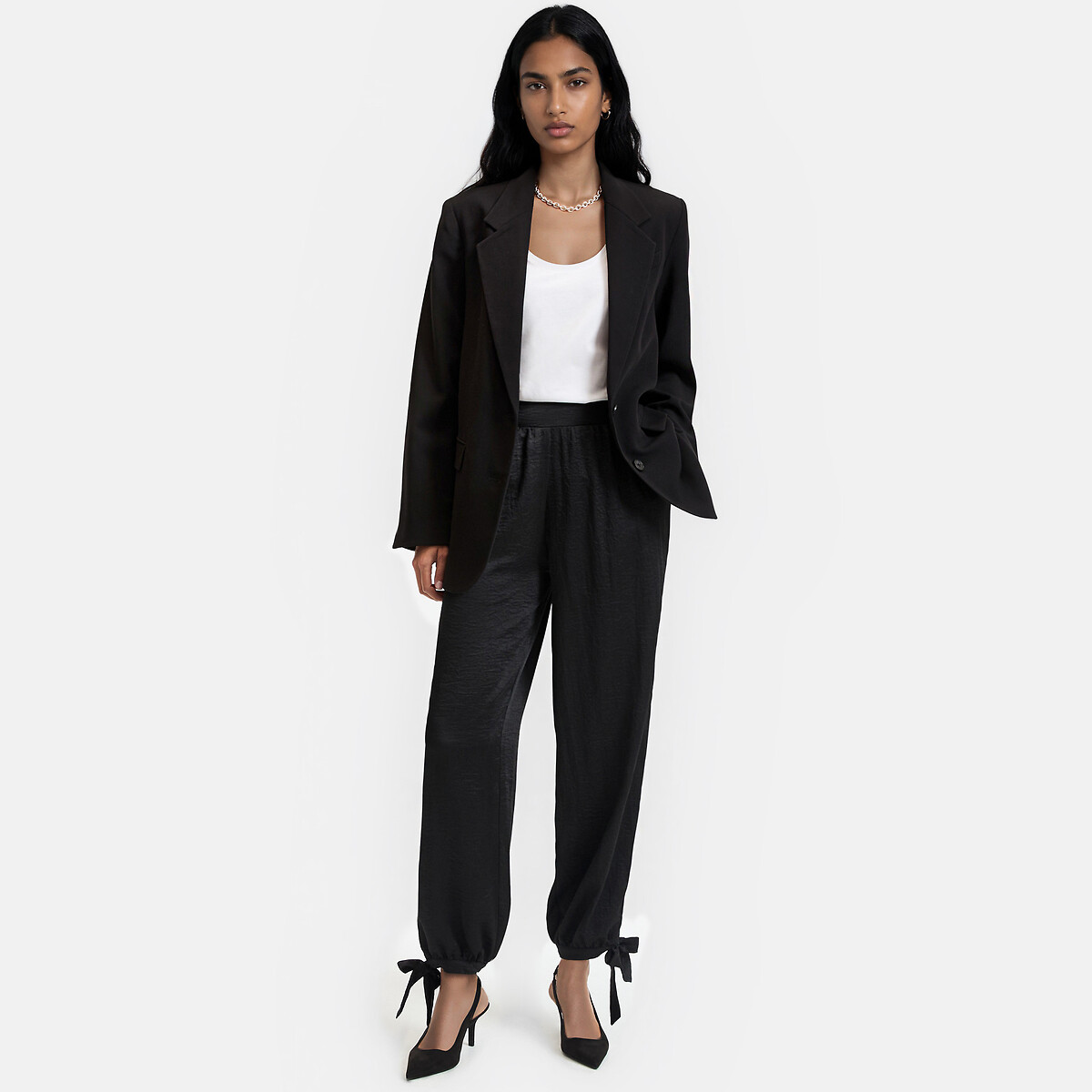 Pantalon large avec liens à nouer aux chevilles noir, LA REDOUTE COLLECTIONS