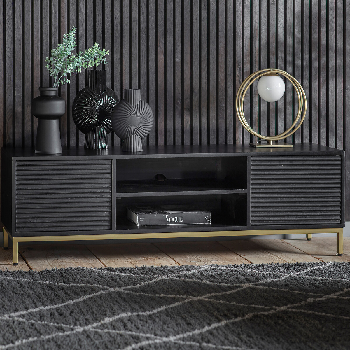 Madurai Rippled Wood TV Unit black, SO'HOME