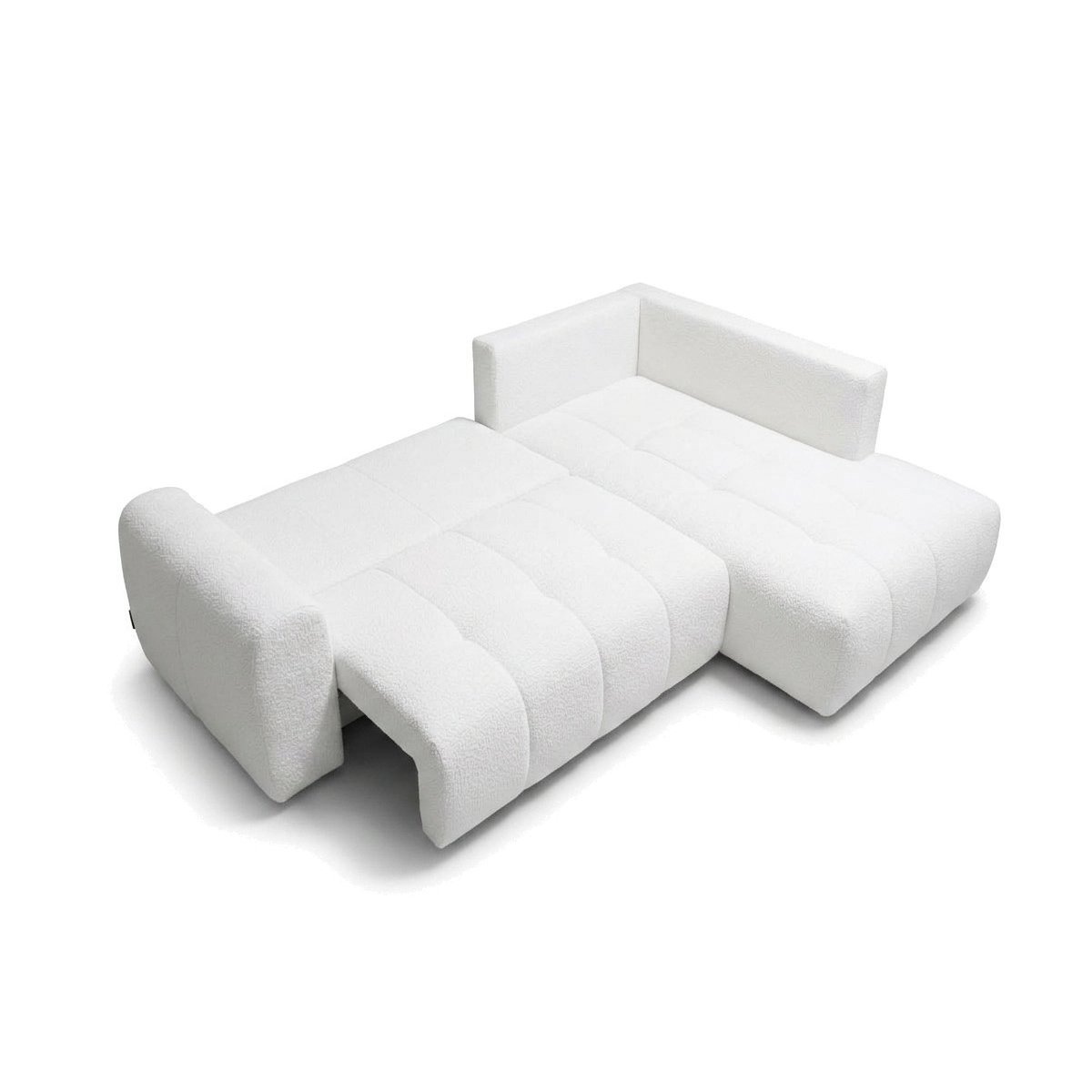 Canapé d'angle convertible 4 places en tissu bouclette, ROXELANE blanc, BOBOCHIC