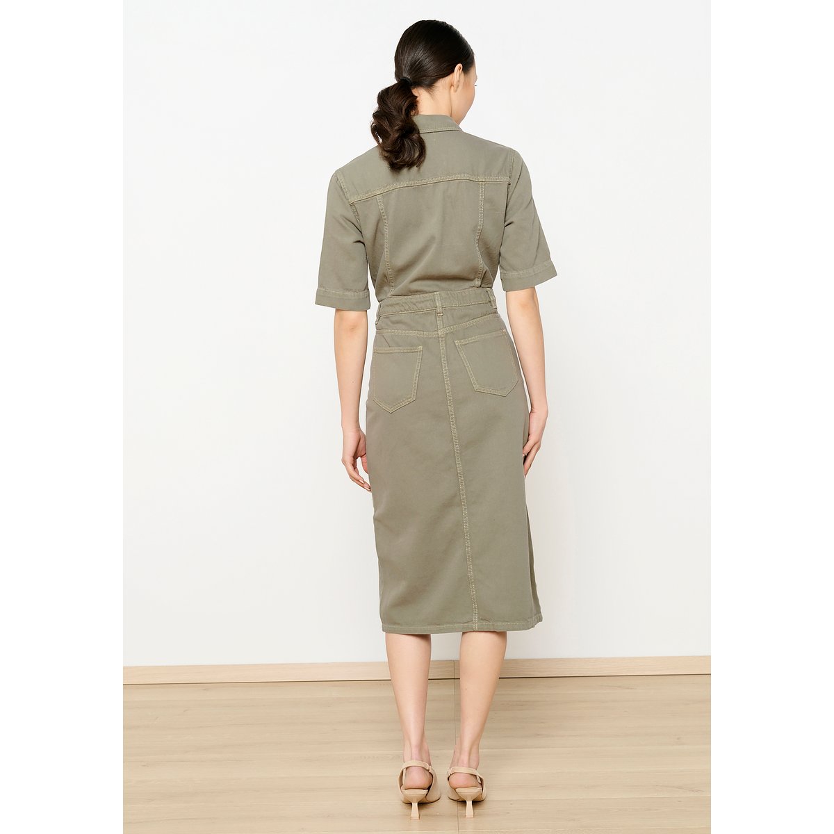 Robe mi-longue en coton khaki, LOLALIZA