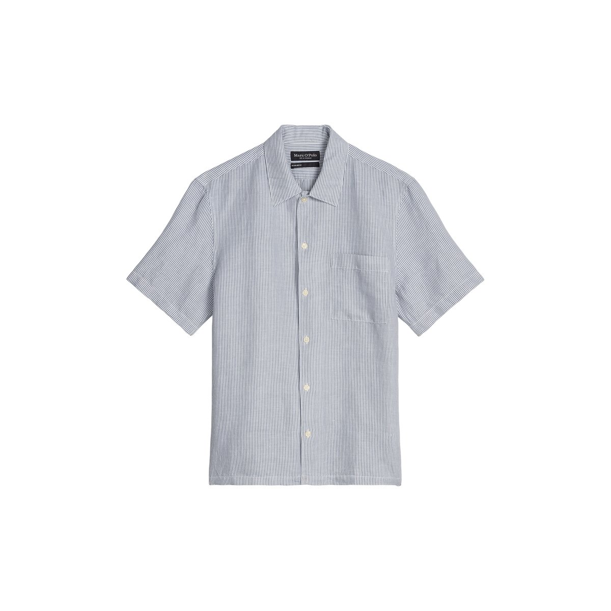 Chemise à manches courtes regular en mélange de lin et de coton bio bleu moyen, MARC O'POLO