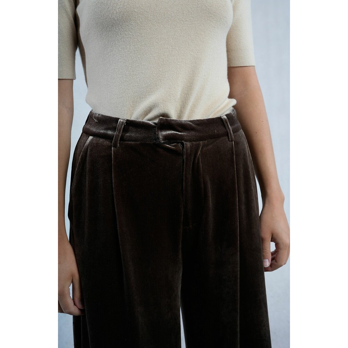 Velour Wide Leg Trousers brown, MOLLY BRACKEN
