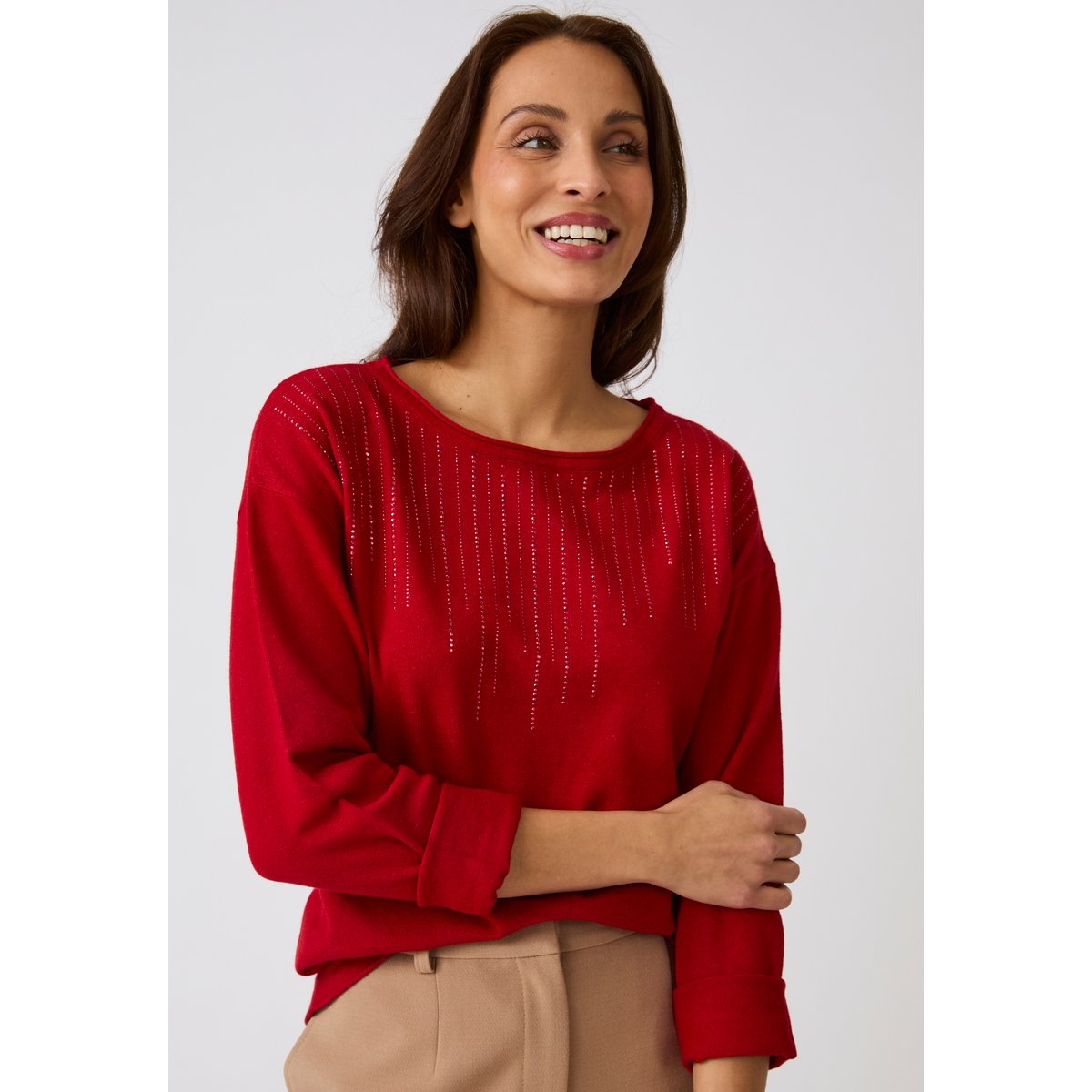 Pull à strass rouge, DAMART