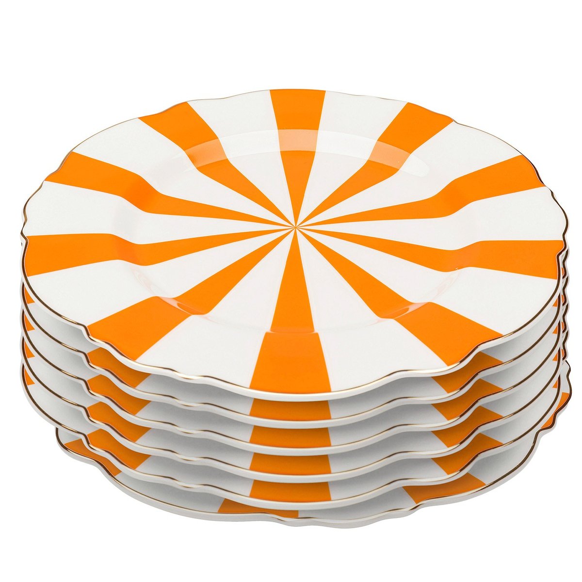 Lot de 6 assiettes à dessert rayées, HARLEQUIN orange, KARE DESIGN