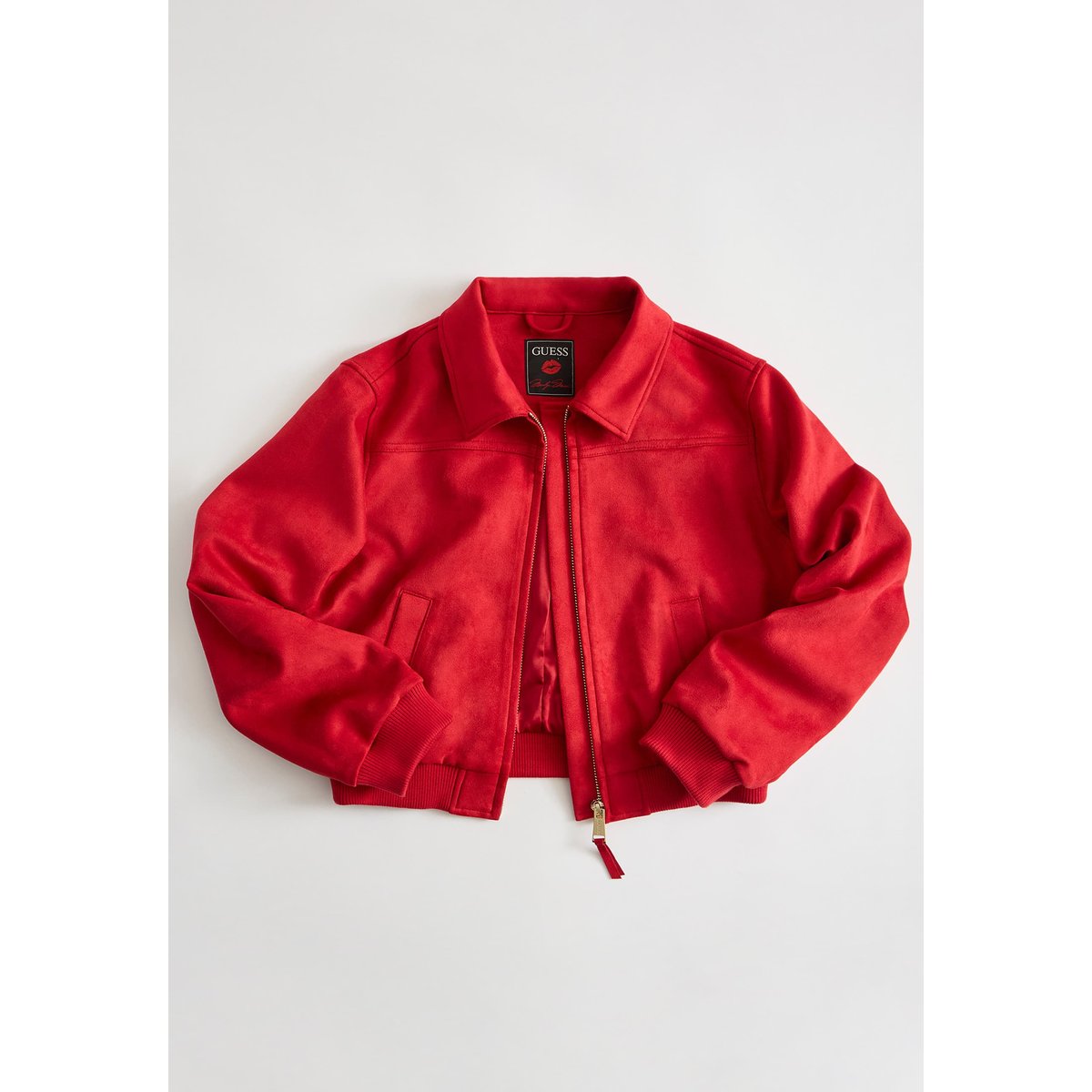 Veste Bomber En Daim rouge, GUESS