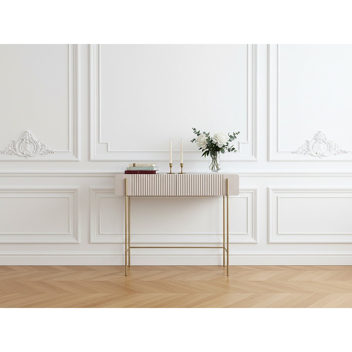 Console 100 cm panneaux de particules et MDF, MATHILDE beige, BOBOCHIC