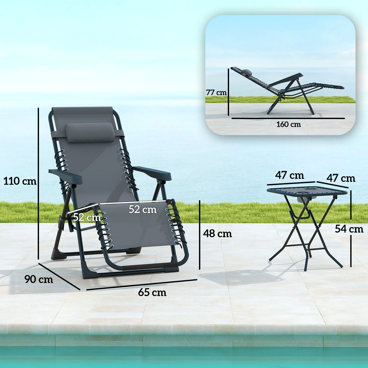Ensemble de fauteuils « zéro gravité » gris, OUTSUNNY