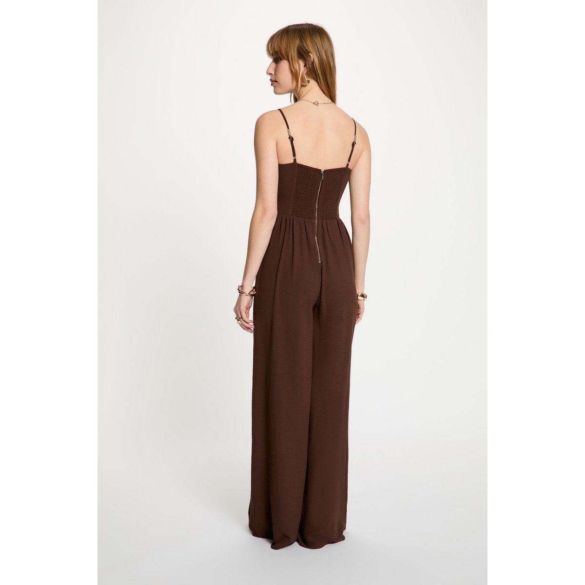 Combinaison large col v marron foncé, MORGAN