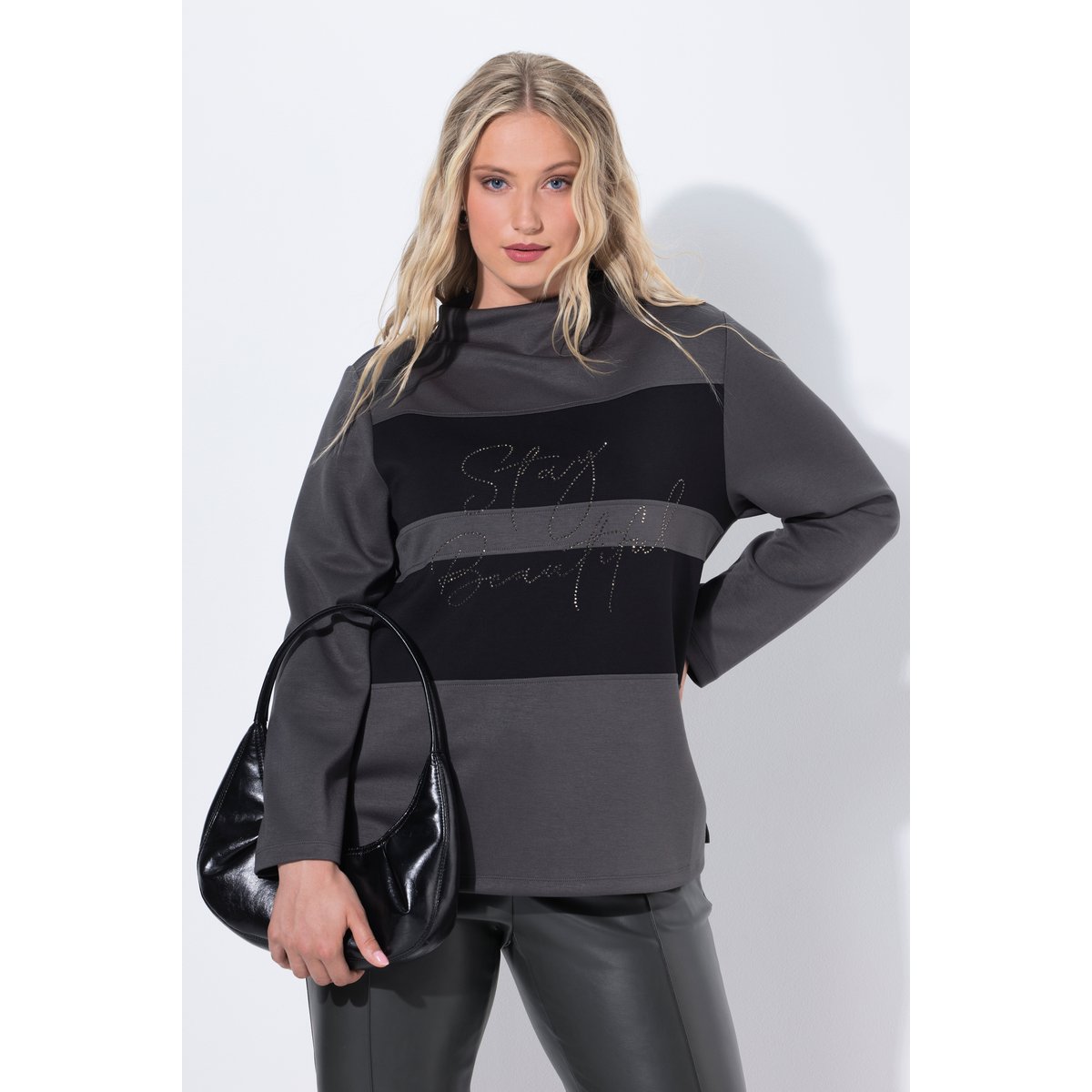 Sweat-shirt oversize à col montant gris kaki, ULLA POPKEN