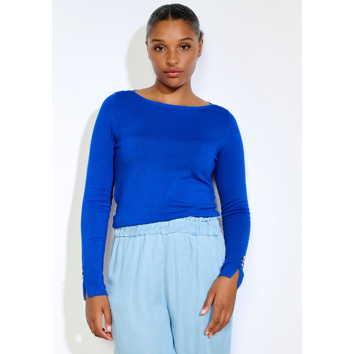Pull boutons dorés bleu electrique, LOLALIZA