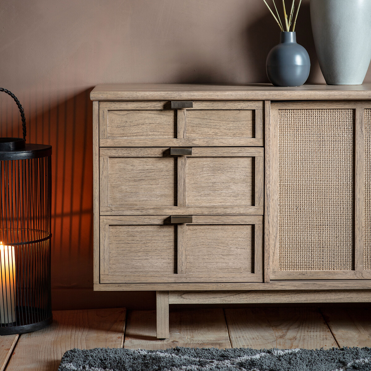 Bharhut Japandi Panelled Rattan Large 2 Door Sideboard wood, ÉDITÉ