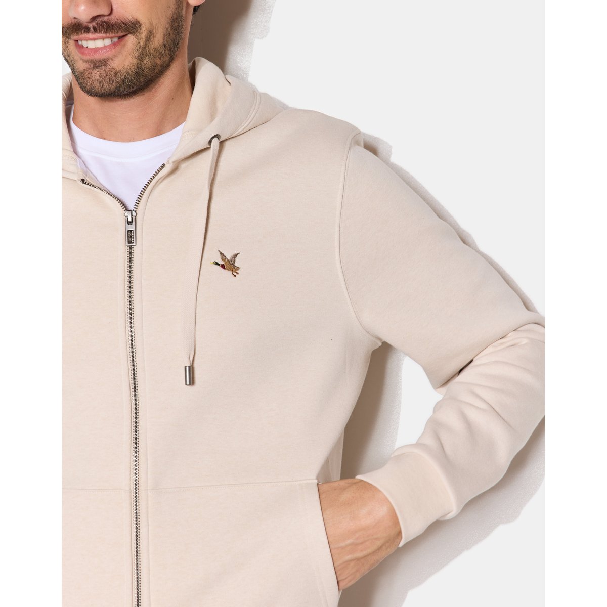 Sweat Shirt en coton CITY HOOD ZIPPE beige, CHEVIGNON