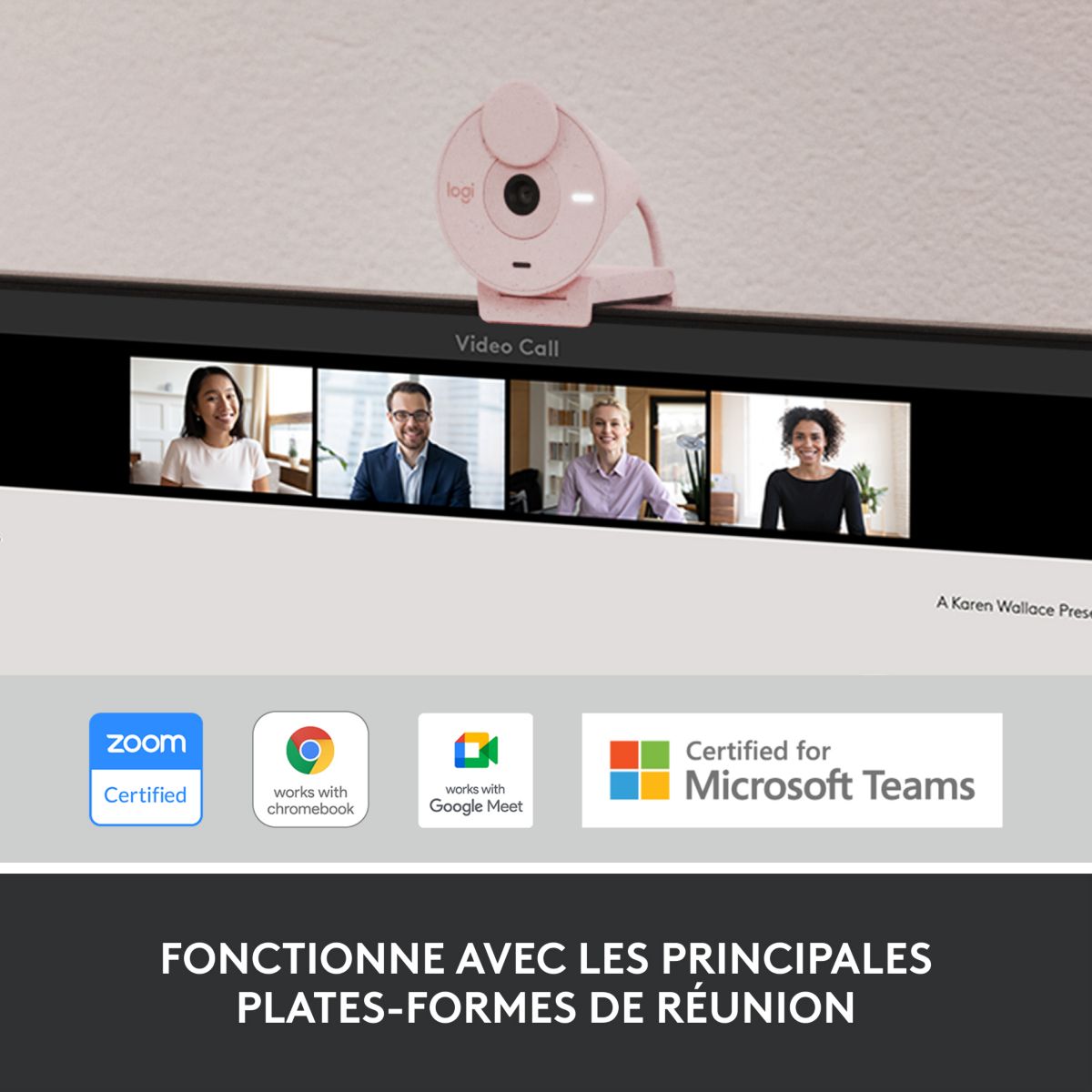 Webcam Brio 300 Full HD avec micro - Rose couleur unique, LOGITECH