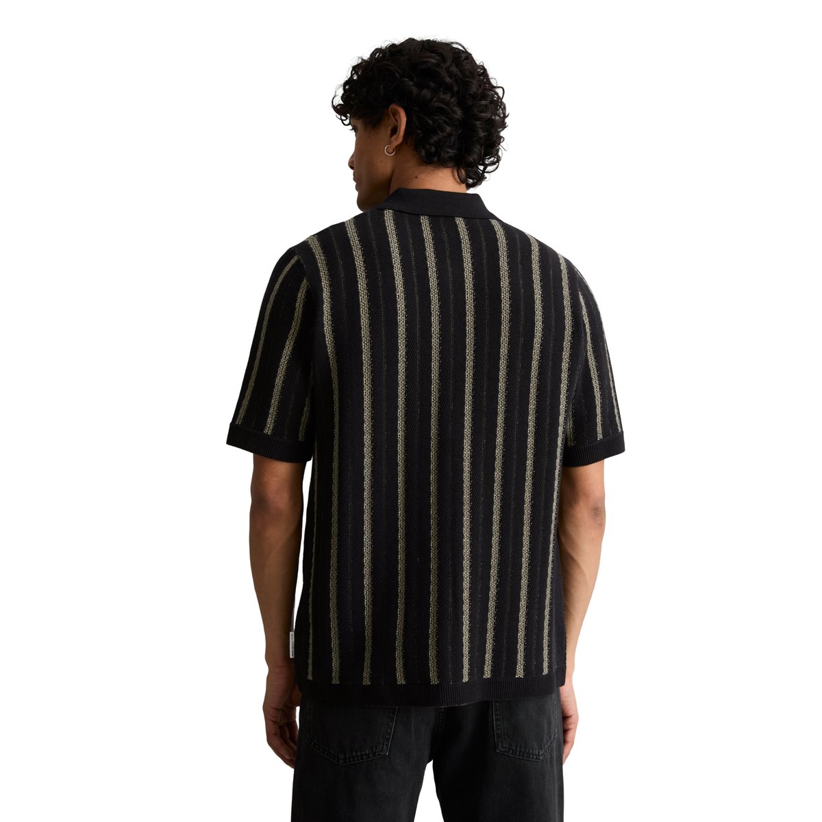 Veste en tricot style polo relaxed avec des bandes verticales noir, MARC O’POLO DENIM