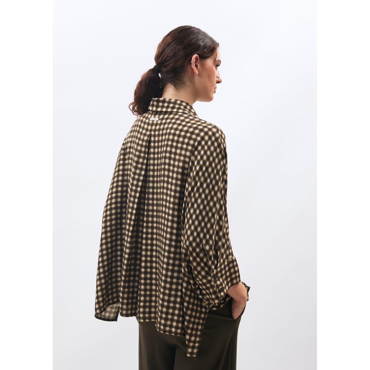 Chemise oversize à carreaux kaki/sable, HUMILITY