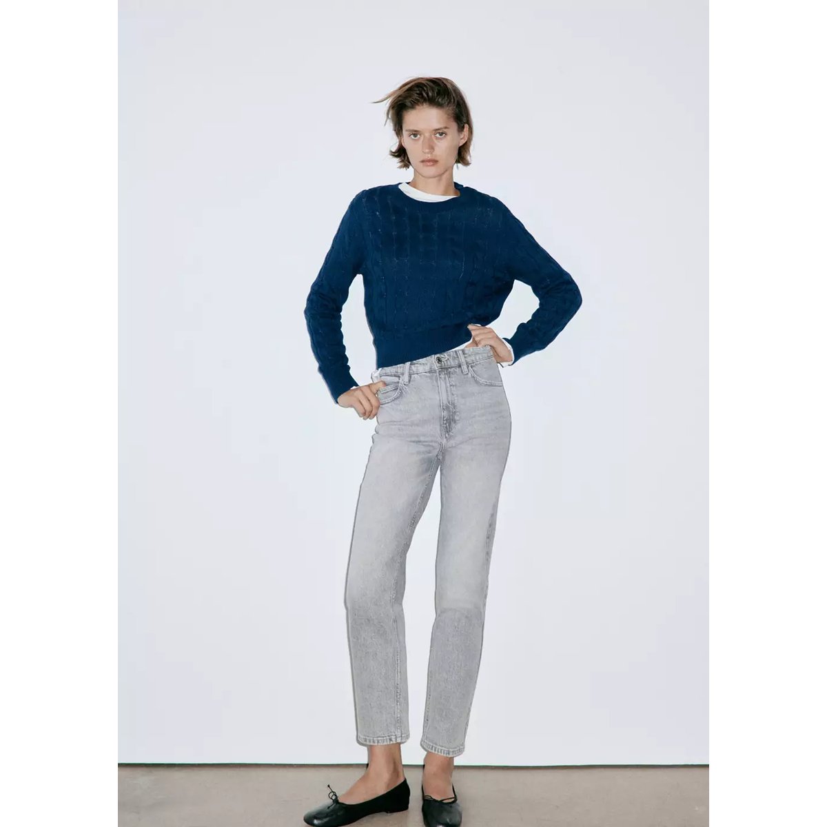 Jean Newmom confort taille haute gris denim, MANGO
