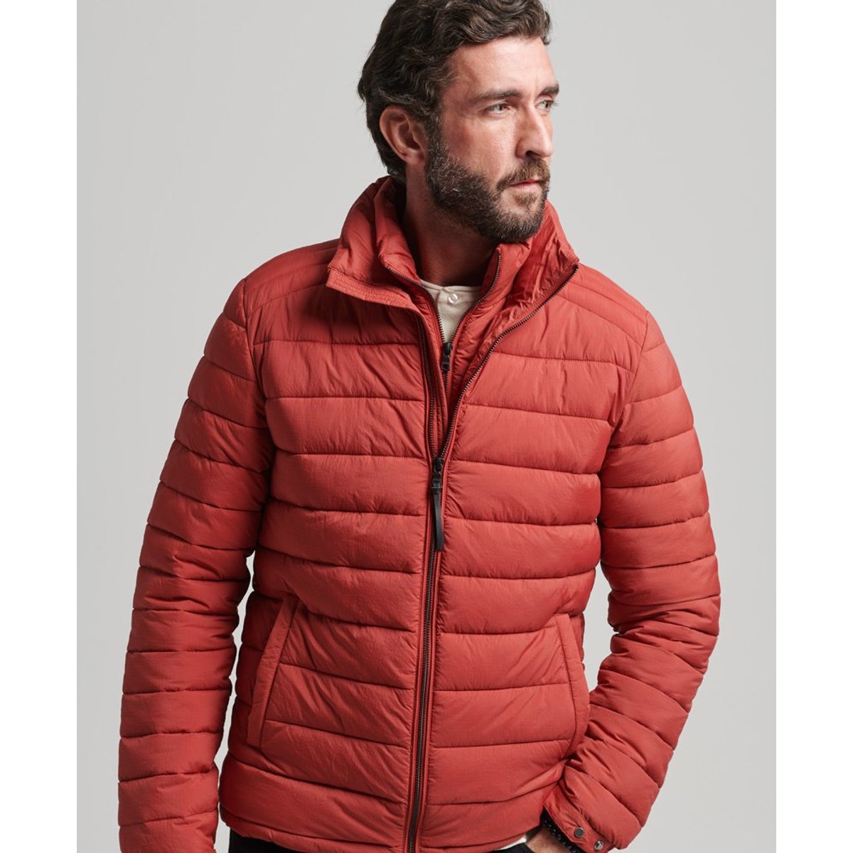 Doudoune courte légère rouge marron, SUPERDRY