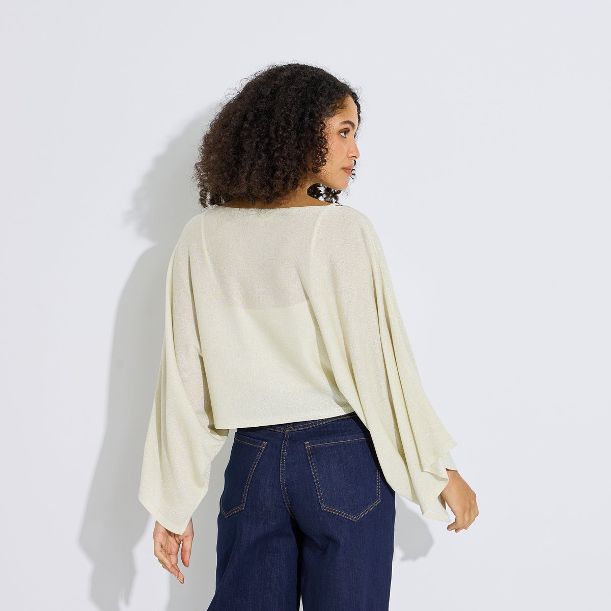 Pull cape court pailleté jaune champagne, GRAIN DE MALICE