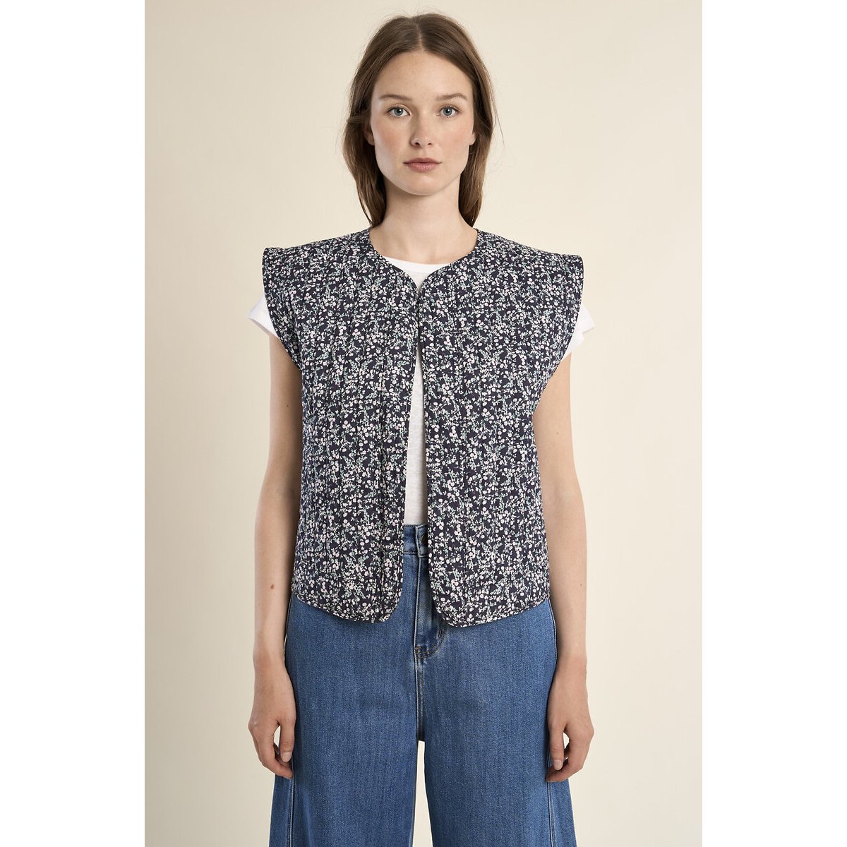 Veste sans manches imprimée imprimé bleu marine, MOLLY BRACKEN