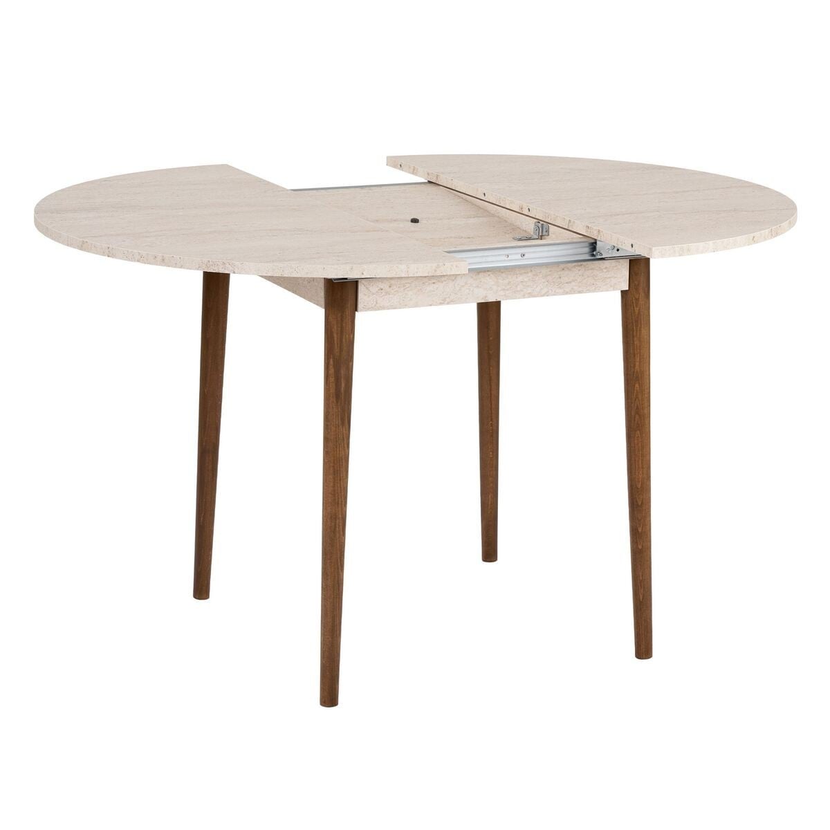 Table à manger ronde extensible KLARA travertin/ noyer, CALICOSY
