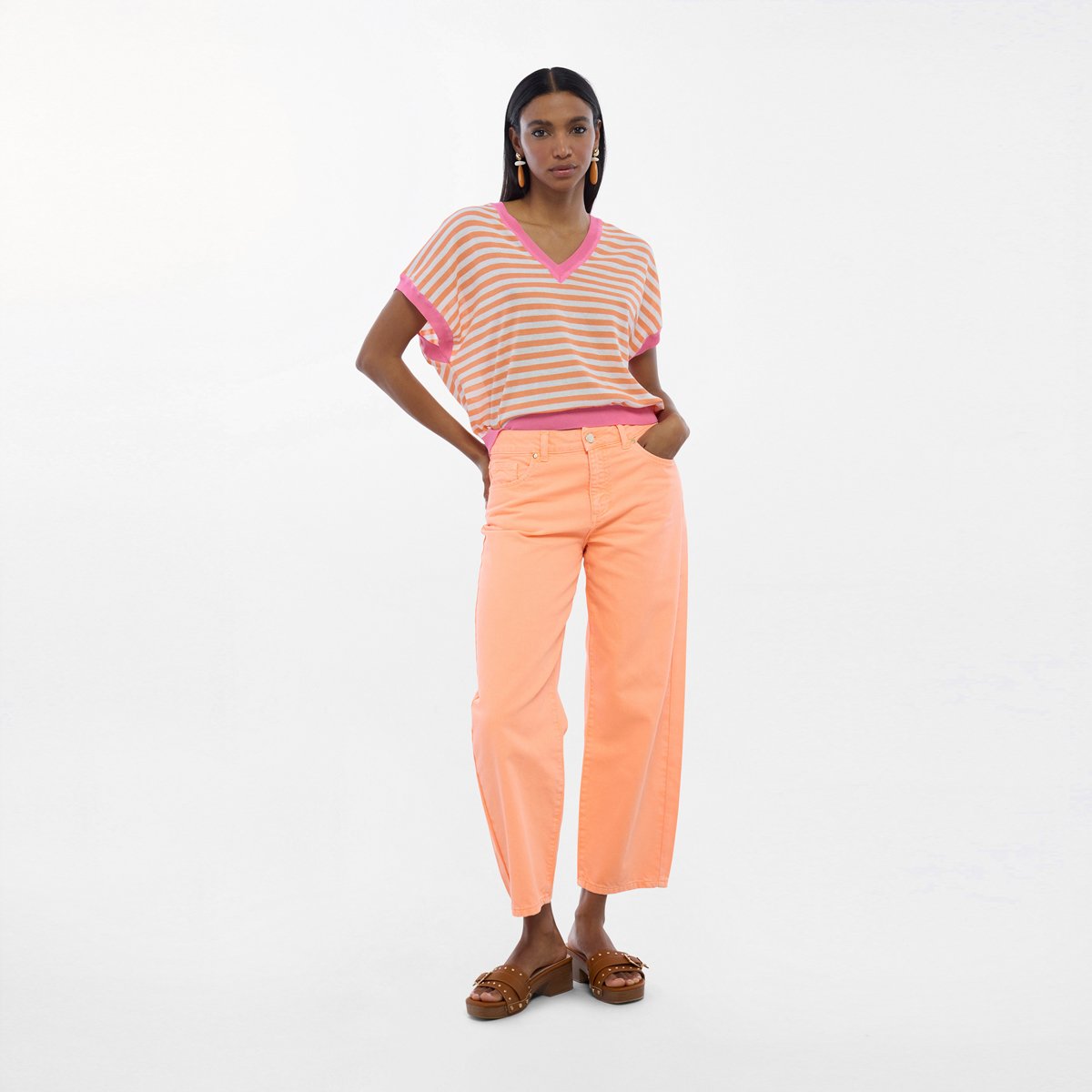 Pantalon coupe droite 7/8 saumon, LOLA CASADEMUNT