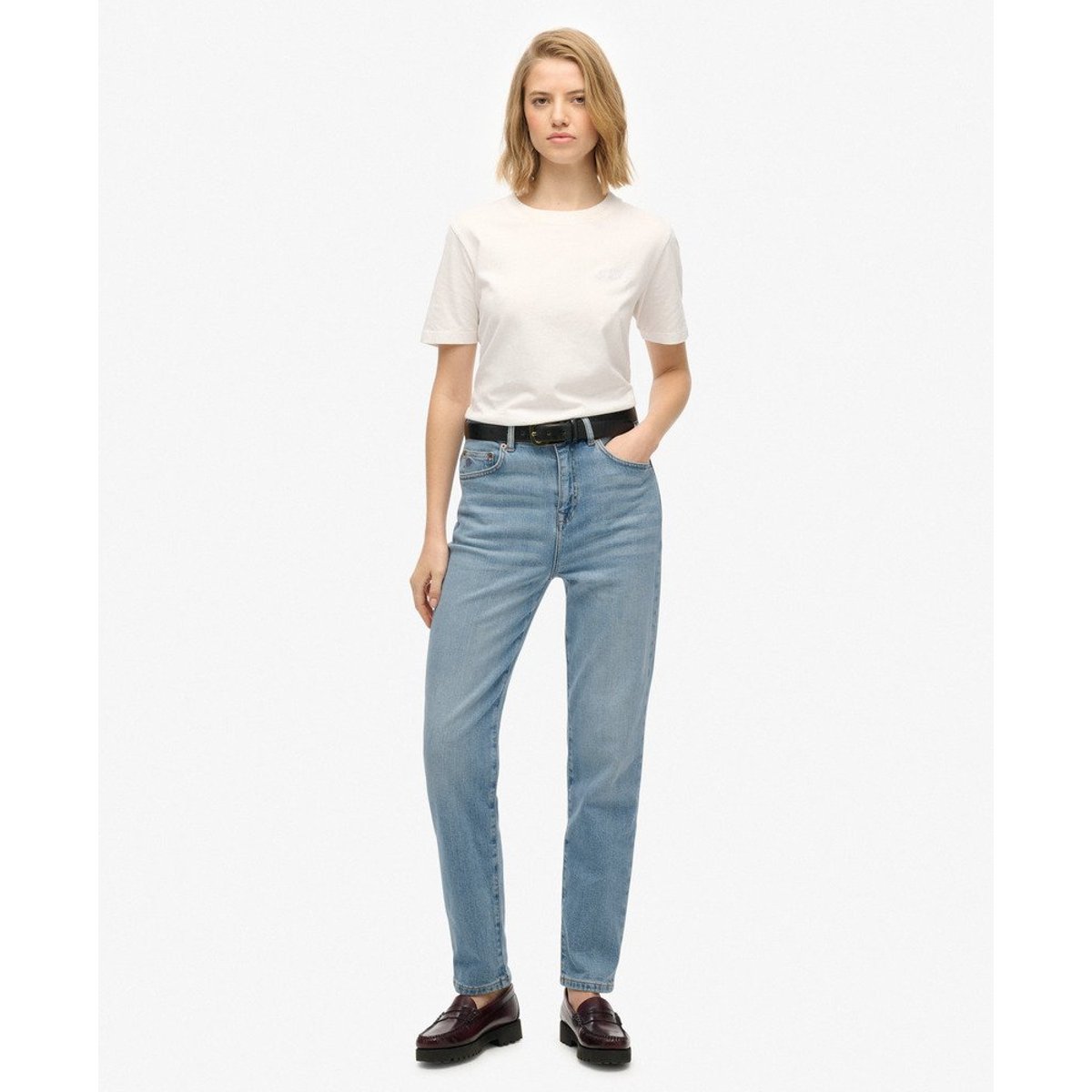 Jean mom taille haute en coton biologique denim bleu moyen, SUPERDRY