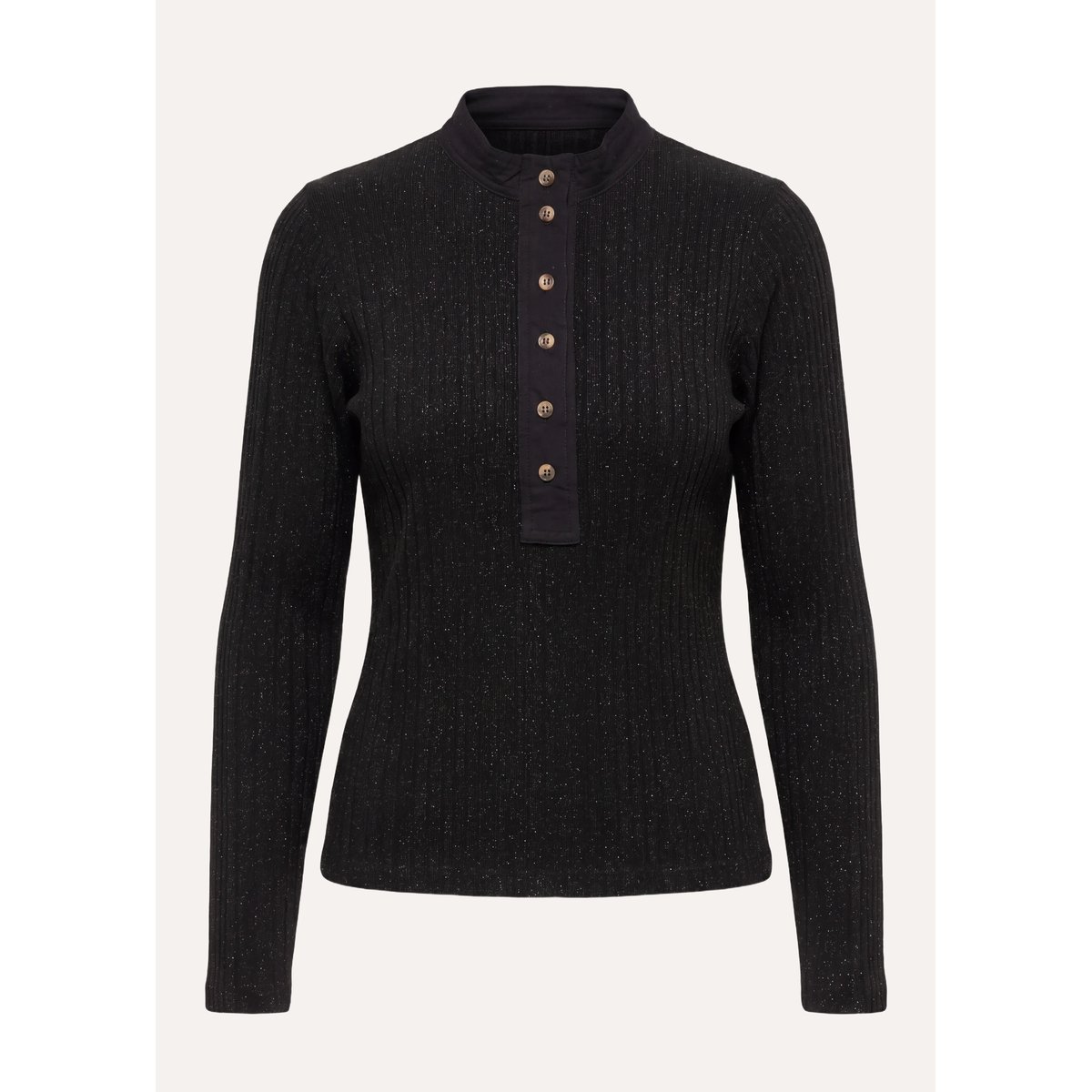 T-shirt en maille côtelée manches longues noir, LA FEE MARABOUTEE